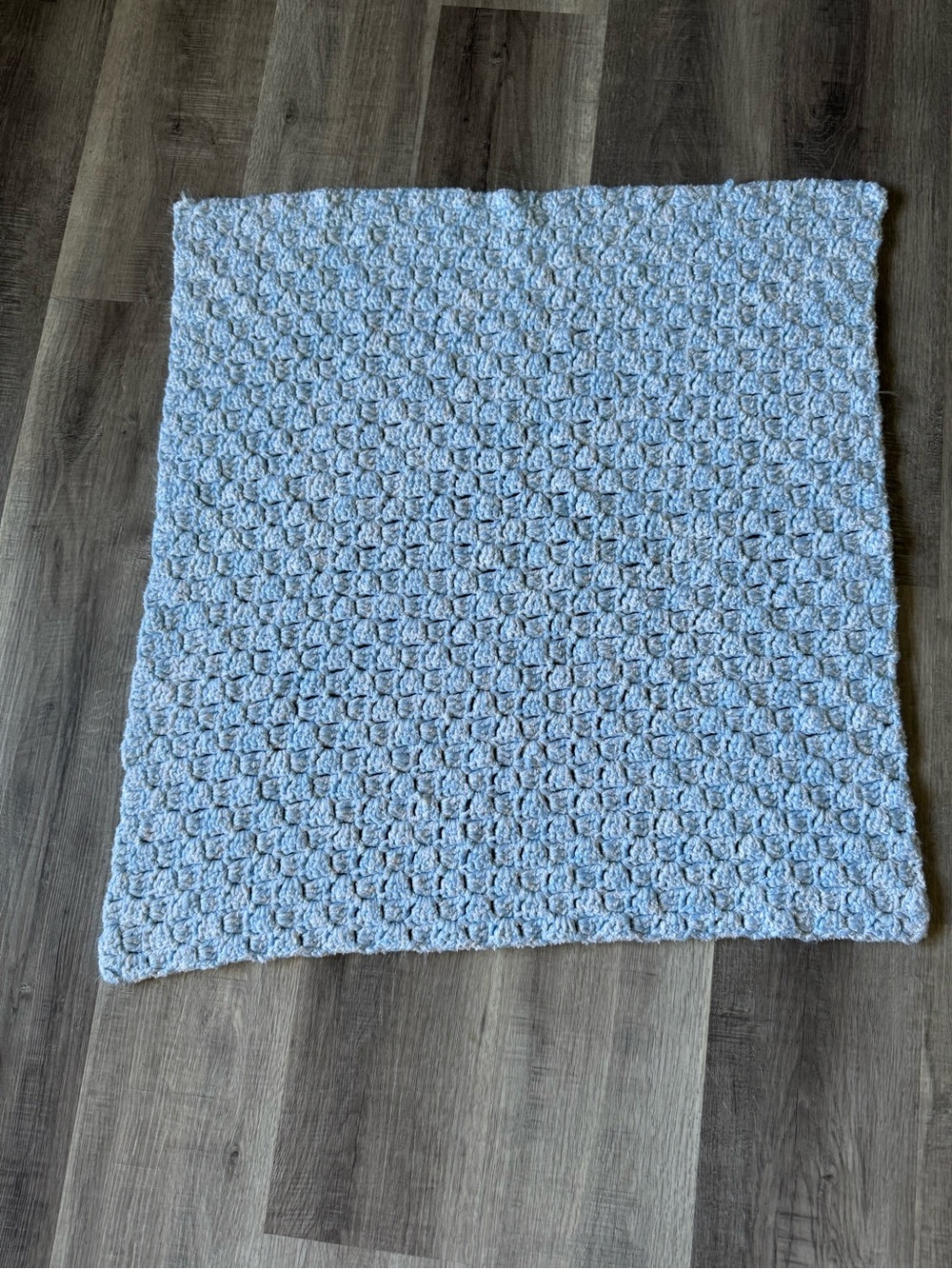Hand Crochet Baby Blanket Light Blue Chunky Textured Knit 29x31 Nursery